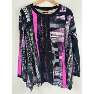 Bob Mackie Wearable Art Cardigan Sweater 3X Pink Purple Abstract Print NWT